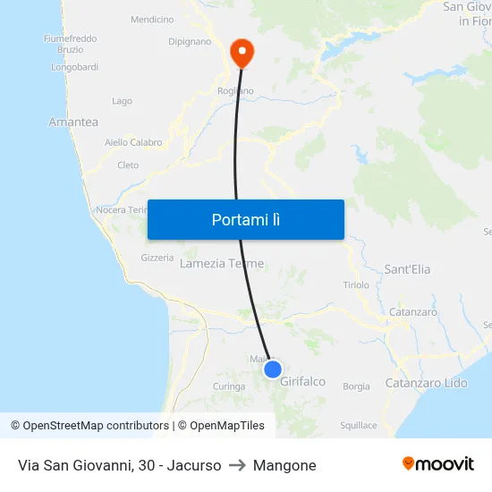 Via San Giovanni, 30 - Jacurso to Mangone map