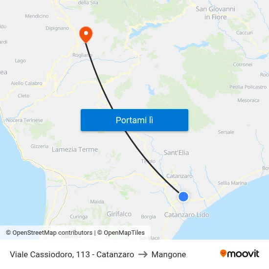 Viale Cassiodoro, 113 - Catanzaro to Mangone map