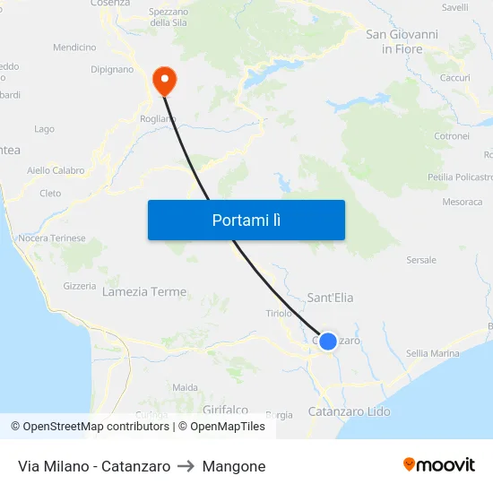 Via Milano - Catanzaro to Mangone map