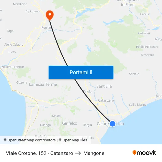 Viale Crotone, 152 - Catanzaro to Mangone map