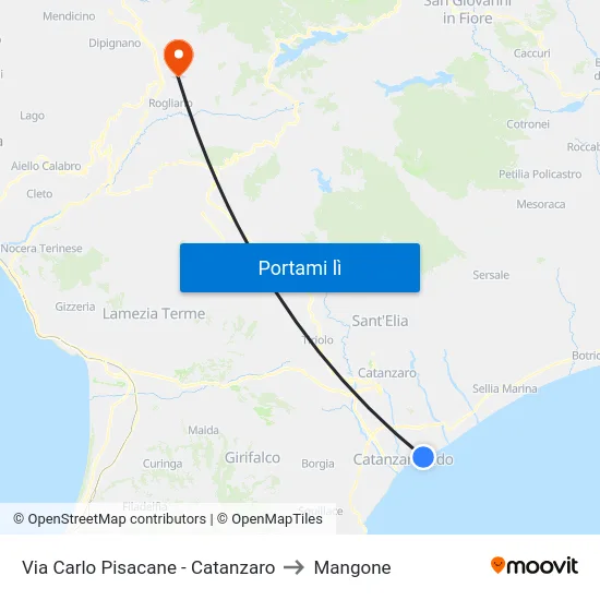 Via Carlo Pisacane - Catanzaro to Mangone map