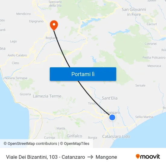 Viale Dei Bizantini, 103 - Catanzaro to Mangone map