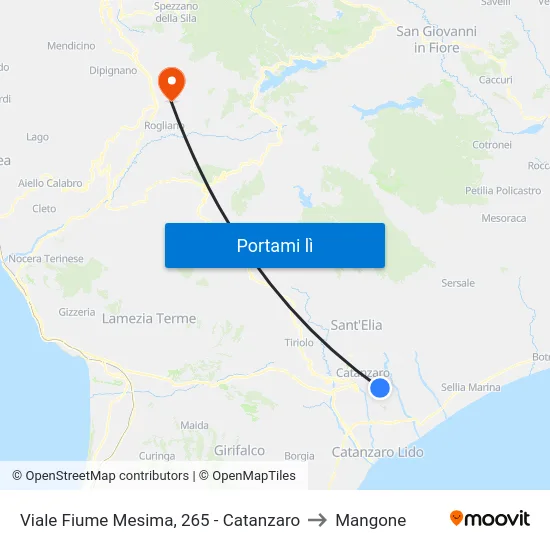 Viale Fiume Mesima, 265 - Catanzaro to Mangone map