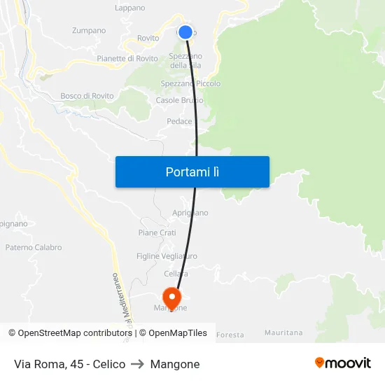Via Roma, 45 - Celico to Mangone map