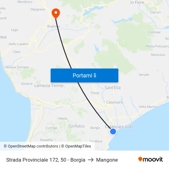 Strada Provinciale 172, 50 - Borgia to Mangone map