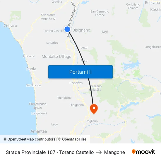 Strada Provinciale 107 - Torano Castello to Mangone map