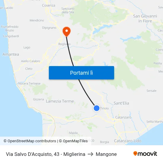 Via Salvo D'Acquisto, 43 - Miglierina to Mangone map