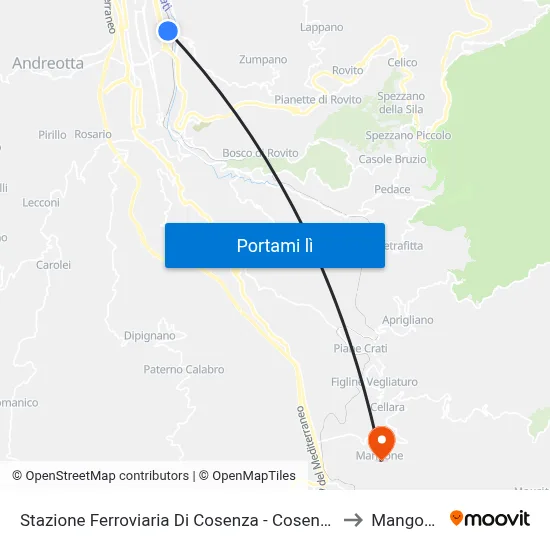 Stazione Ferroviaria Di Cosenza - Cosenza to Mangone map