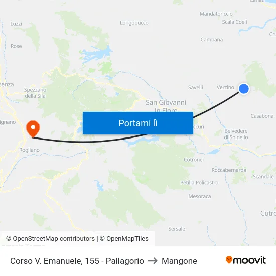 Corso V. Emanuele, 155 - Pallagorio to Mangone map