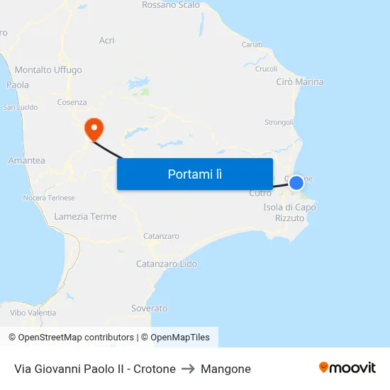 Via Giovanni Paolo II - Crotone to Mangone map
