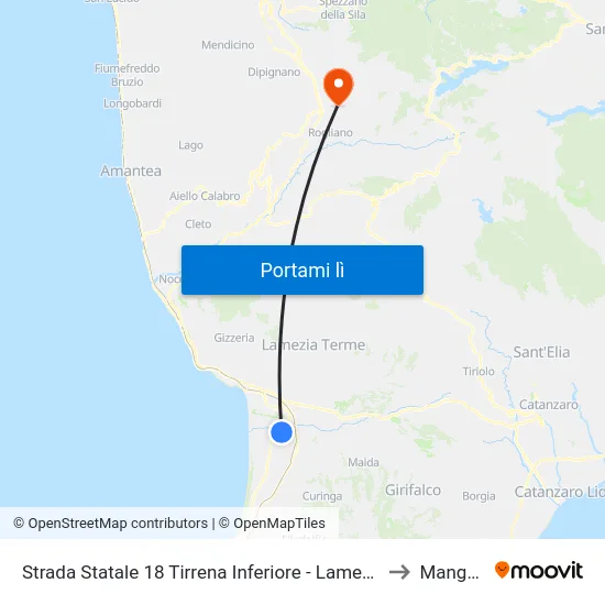 Strada Statale 18 Tirrena Inferiore - Lamezia Terme to Mangone map
