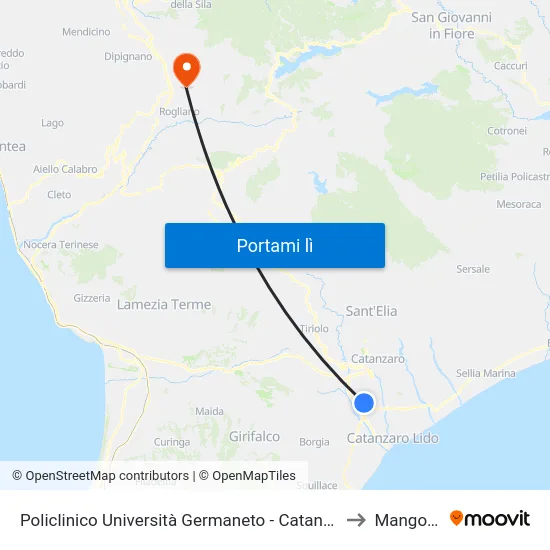 Policlinico Università Germaneto - Catanzaro to Mangone map