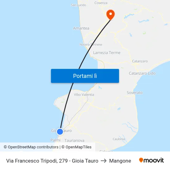 Via Francesco Tripodi, 279 - Gioia Tauro to Mangone map