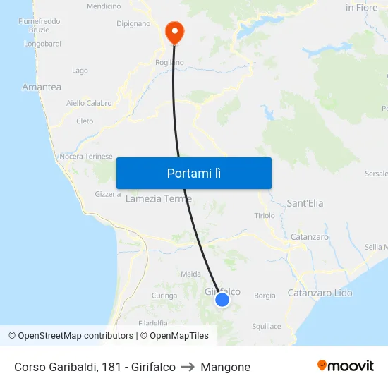 Corso Garibaldi, 181 - Girifalco to Mangone map
