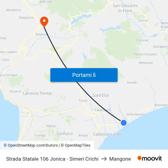 Strada Statale 106 Jonica - Simeri Crichi to Mangone map