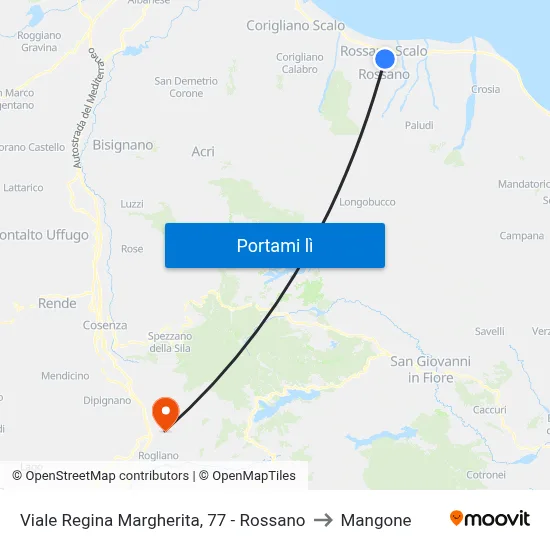 Viale Regina Margherita, 77 - Rossano to Mangone map
