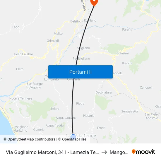 Via Guglielmo Marconi, 341 - Lamezia Terme to Mangone map