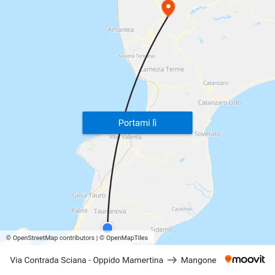Via Contrada Sciana - Oppido Mamertina to Mangone map