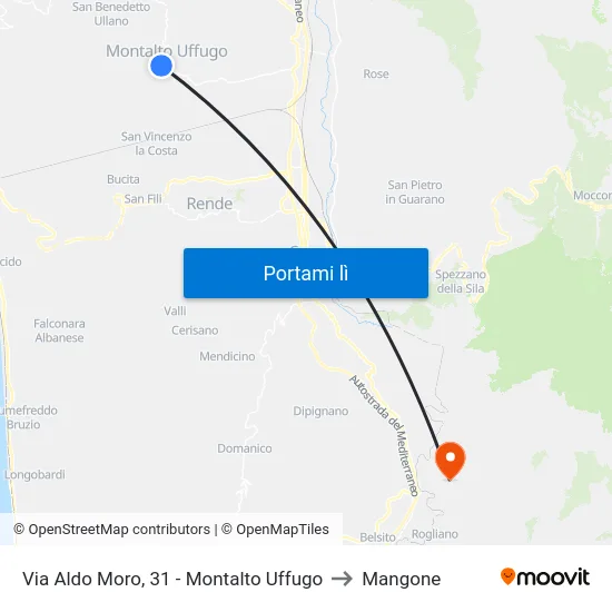 Via Aldo Moro, 31 - Montalto Uffugo to Mangone map