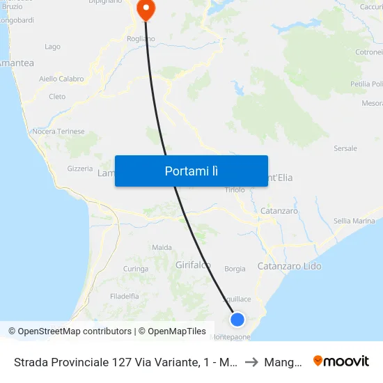Strada Provinciale 127 Via Variante, 1 - Montauro to Mangone map