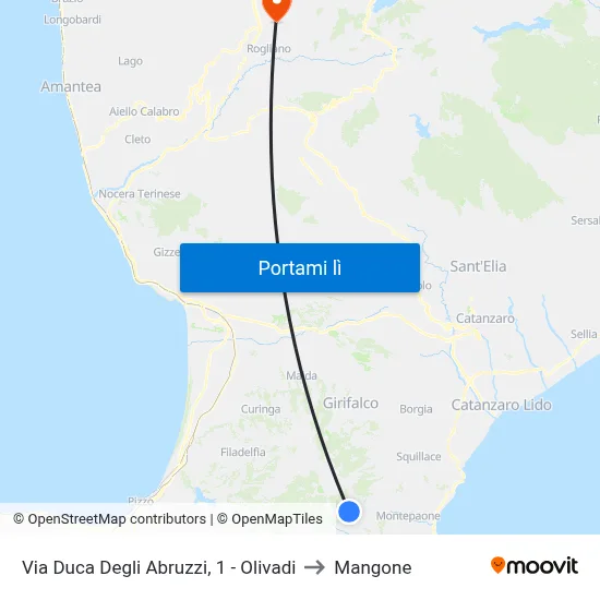 Via Duca Degli Abruzzi, 1 - Olivadi to Mangone map
