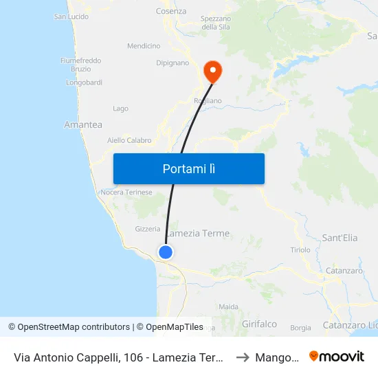 Via Antonio Cappelli, 106 - Lamezia Terme to Mangone map