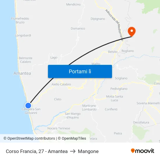 Corso Francia, 27 - Amantea to Mangone map