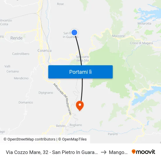 Via Cozzo Mare, 32 - San Pietro In Guarano to Mangone map
