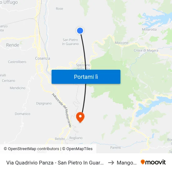 Via Quadrivio Panza - San Pietro In Guarano to Mangone map