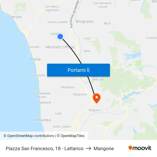 Piazza San Francesco, 18 - Lattarico to Mangone map
