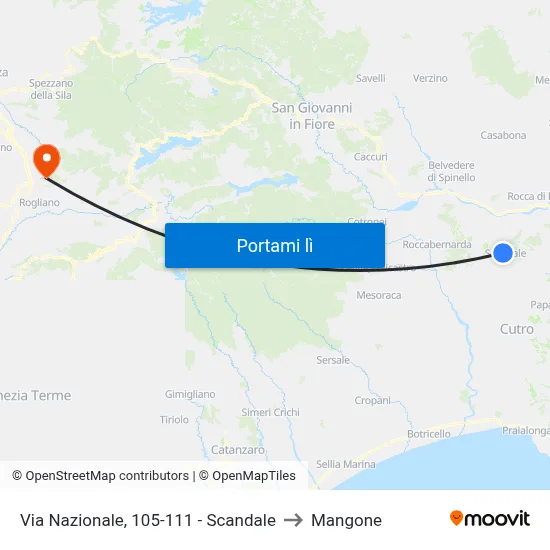 Via Nazionale, 105-111 - Scandale to Mangone map