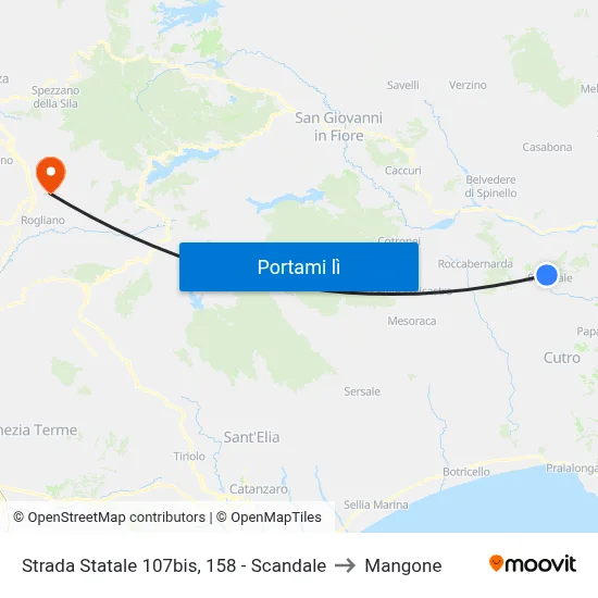 Strada Statale 107bis, 158 - Scandale to Mangone map