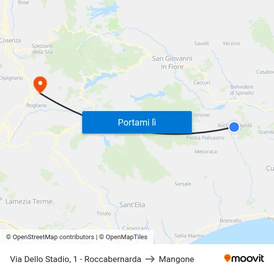 Via Dello Stadio, 1 - Roccabernarda to Mangone map