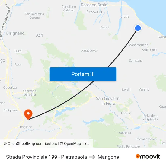 Strada Provinciale 199 - Pietrapaola to Mangone map