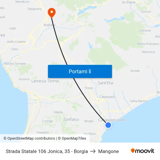Strada Statale 106 Jonica, 35 - Borgia to Mangone map