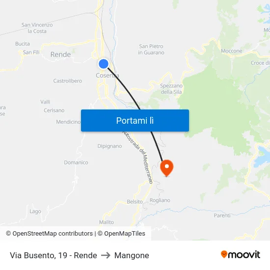 Via Busento, 19 - Rende to Mangone map