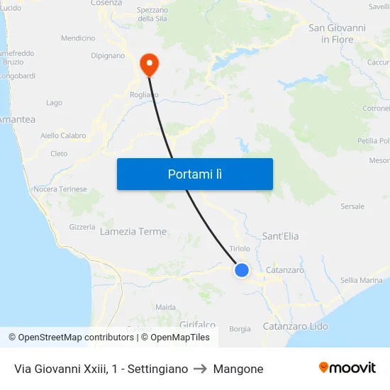 Via Giovanni Xxiii, 1 - Settingiano to Mangone map