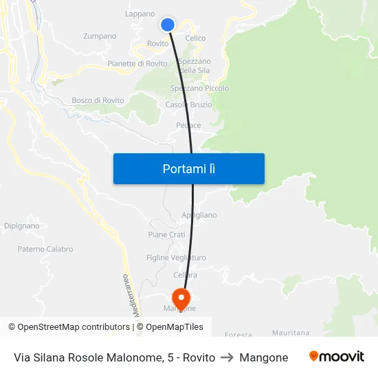 Via Silana Rosole Malonome, 5 - Rovito to Mangone map