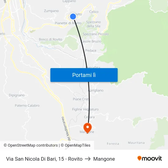 Via San Nicola Di Bari, 15 - Rovito to Mangone map