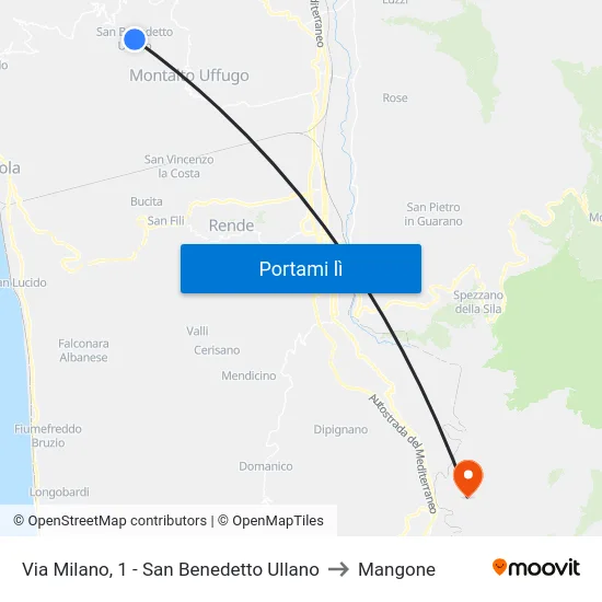 Via Milano, 1 - San Benedetto Ullano to Mangone map
