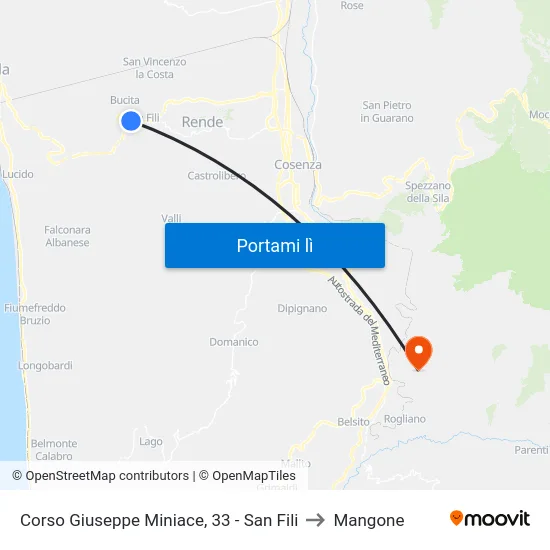 Corso Giuseppe Miniace, 33 - San Fili to Mangone map