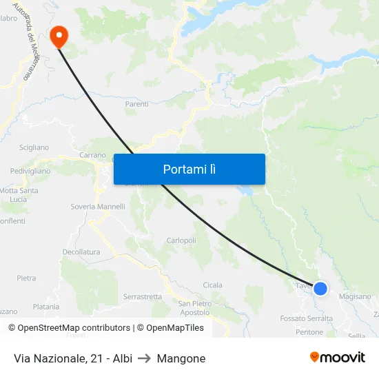 Via Nazionale, 21 - Albi to Mangone map