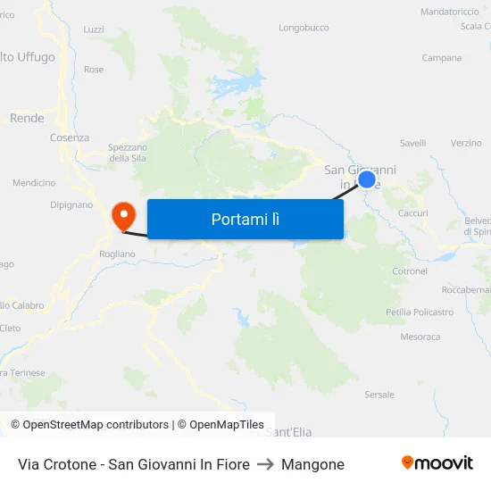Via Crotone - San Giovanni In Fiore to Mangone map