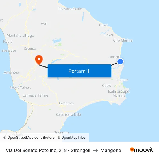 Via Del Senato Petelino, 218 - Strongoli to Mangone map