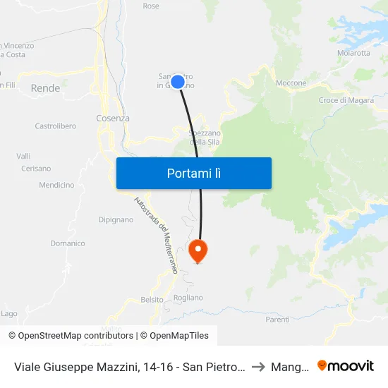 Viale Giuseppe Mazzini, 14-16 - San Pietro In Guarano to Mangone map