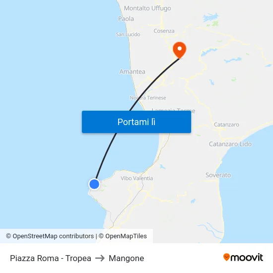 Piazza Roma - Tropea to Mangone map
