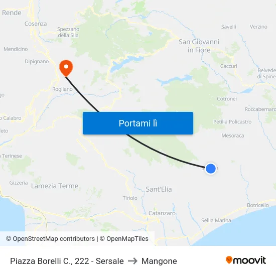 Piazza Borelli C., 222 - Sersale to Mangone map