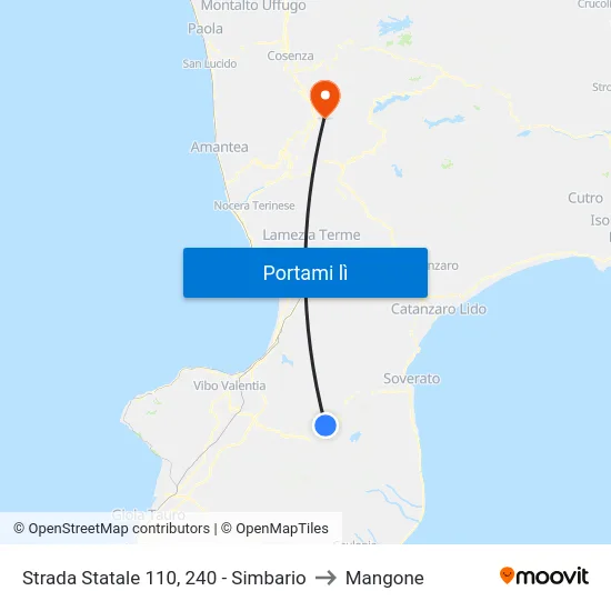Strada Statale 110, 240 - Simbario to Mangone map