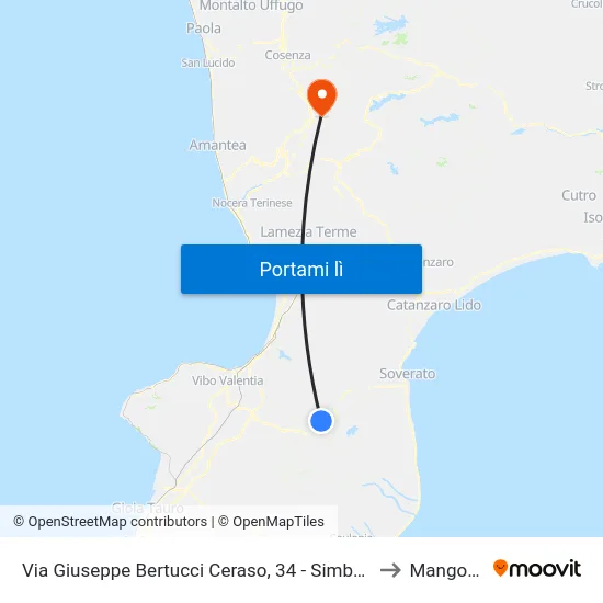 Via Giuseppe Bertucci Ceraso, 34 - Simbario to Mangone map