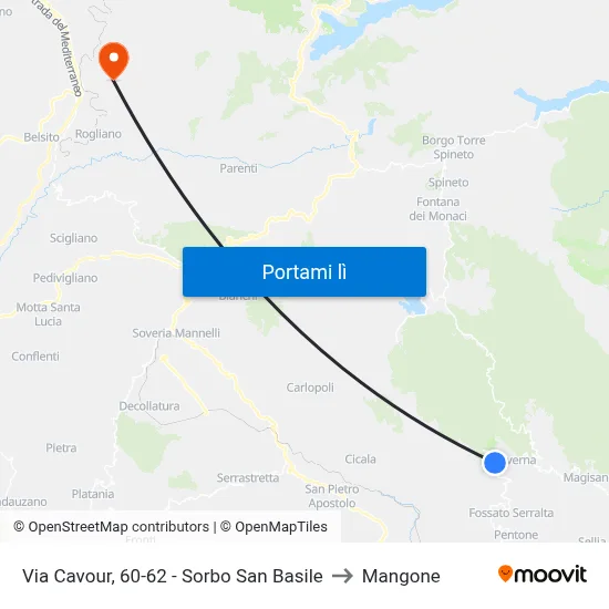 Via Cavour, 60-62 - Sorbo San Basile to Mangone map